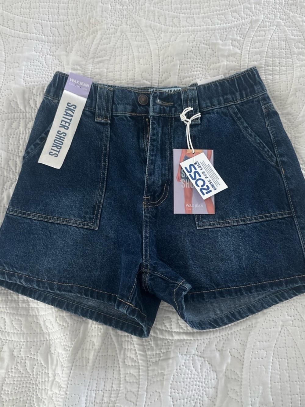 Wax Jean Navy Blue High-Waist Skater Shorts